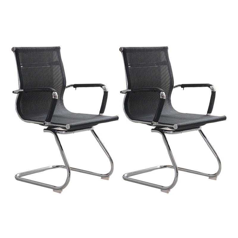 Modern & Contemporary Black Office Chair Fixed Arms Mesh Office Chair 2 Piece Set Mid-Back (14-22 in.) Casters Not Included Clearhalo 'furn' 'furn_office_chair' 'Furniture' 'furniture_office_chair' 'Office Chairs' 'Office Furniture' 'office_chair' 5056745