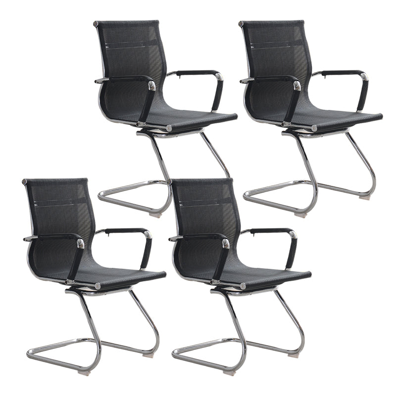 Modern & Contemporary Black Office Chair Fixed Arms Mesh Office Chair 4 Piece Set Mid-Back (14-22 in.) Casters Not Included Clearhalo 'furn' 'furn_office_chair' 'Furniture' 'furniture_office_chair' 'Office Chairs' 'Office Furniture' 'office_chair' 5056747