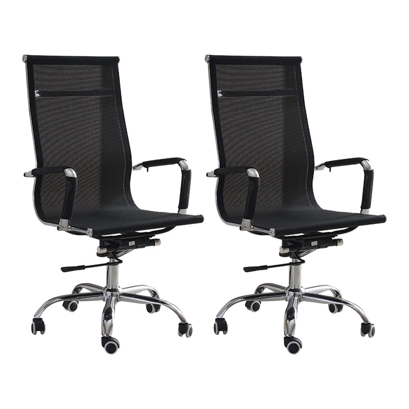 Modern & Contemporary Black Office Chair Fixed Arms Mesh Office Chair 2 Piece Set High-Back (Over 22 in.) Casters Included Clearhalo 'furn' 'furn_office_chair' 'Furniture' 'furniture_office_chair' 'Office Chairs' 'Office Furniture' 'office_chair' 5056749