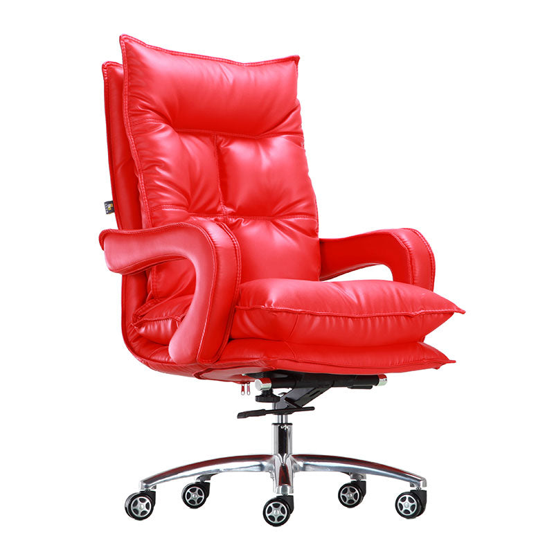 Silver Aluminium Modern Desk Chair with High Back Conference Chair Red Leather Clearhalo 'furn' 'furn_office_chair' 'Furniture' 'furniture_office_chair' 'Office Chairs' 'Office Furniture' 'office_chair' 5057557