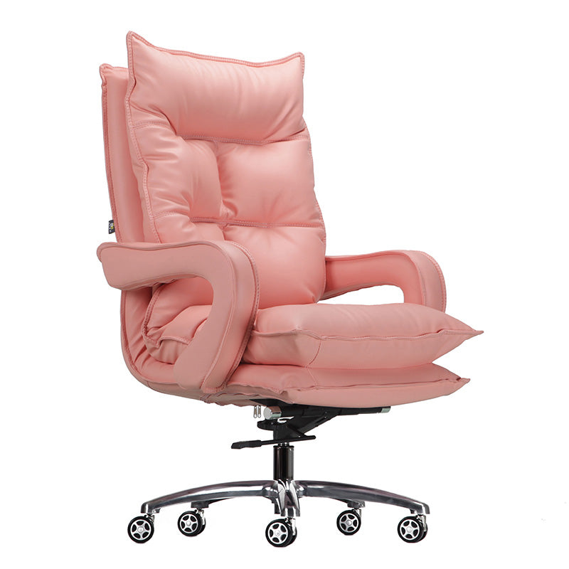 Silver Aluminium Modern Desk Chair with High Back Conference Chair Pink Leather Clearhalo 'furn' 'furn_office_chair' 'Furniture' 'furniture_office_chair' 'Office Chairs' 'Office Furniture' 'office_chair' 5057559