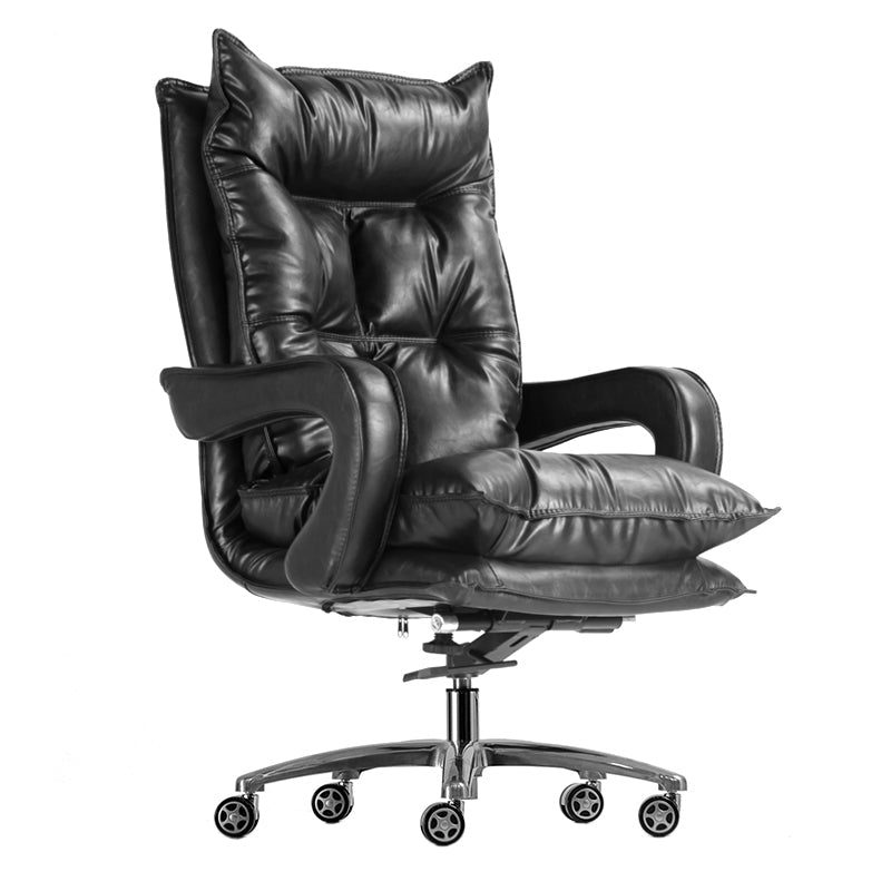 Silver Aluminium Modern Desk Chair with High Back Conference Chair Gloss Black Leather Clearhalo 'furn' 'furn_office_chair' 'Furniture' 'furniture_office_chair' 'Office Chairs' 'Office Furniture' 'office_chair' 5057562