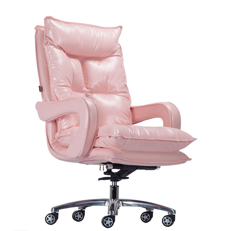 Silver Aluminium Modern Desk Chair with High Back Conference Chair Nude Pink Leather Clearhalo 'furn' 'furn_office_chair' 'Furniture' 'furniture_office_chair' 'Office Chairs' 'Office Furniture' 'office_chair' 5057566