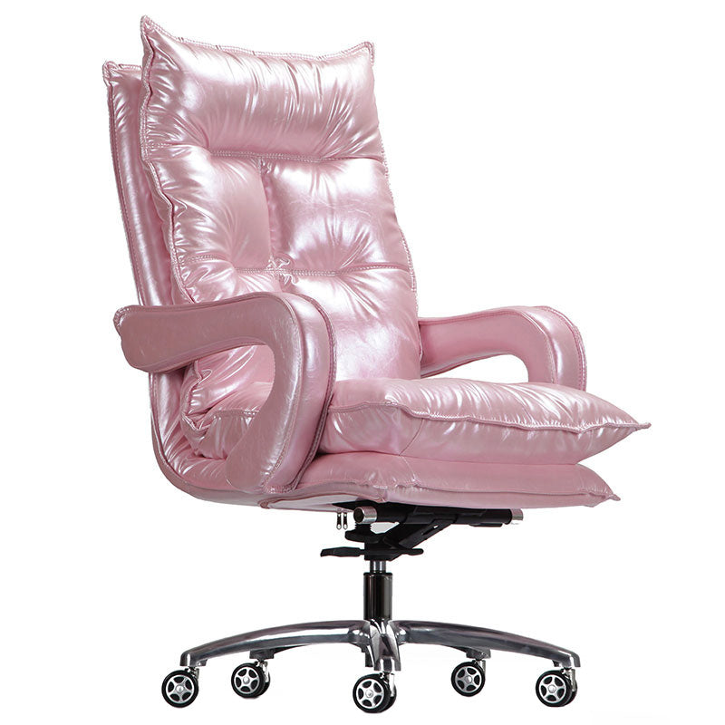 Silver Aluminium Modern Desk Chair with High Back Conference Chair Pearl Pink Leather Clearhalo 'furn' 'furn_office_chair' 'Furniture' 'furniture_office_chair' 'Office Chairs' 'Office Furniture' 'office_chair' 5057567