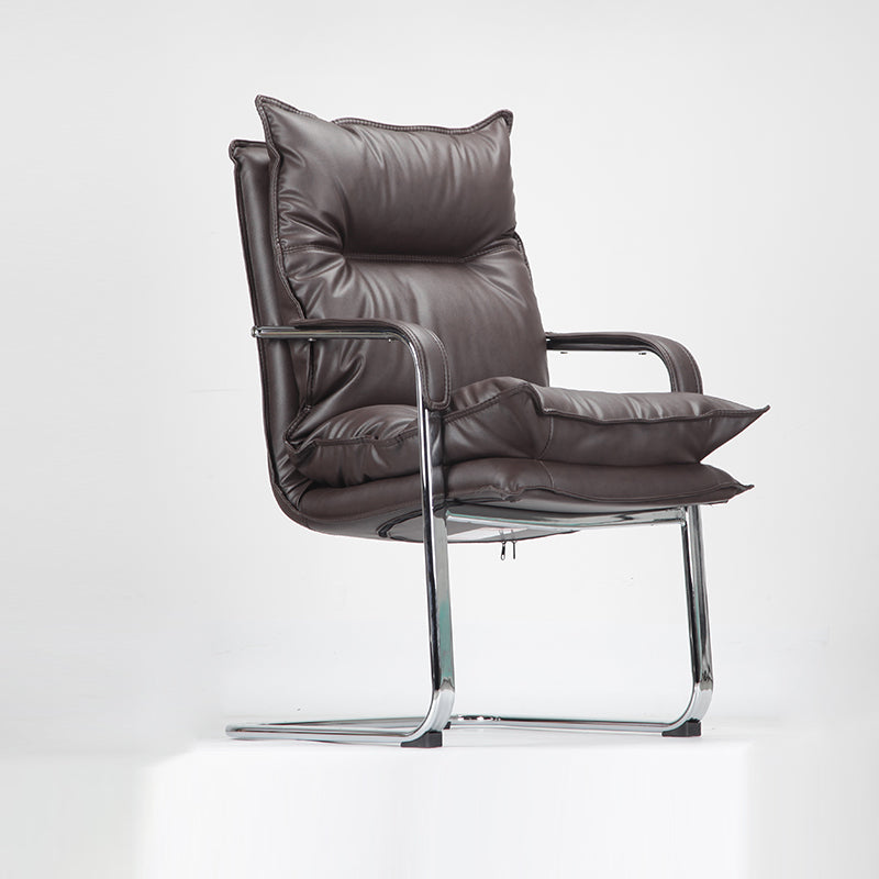 Silver Aluminium Modern Desk Chair with High Back Conference Chair Brown Faux Fur Clearhalo 'furn' 'furn_office_chair' 'Furniture' 'furniture_office_chair' 'Office Chairs' 'Office Furniture' 'office_chair' 5057569