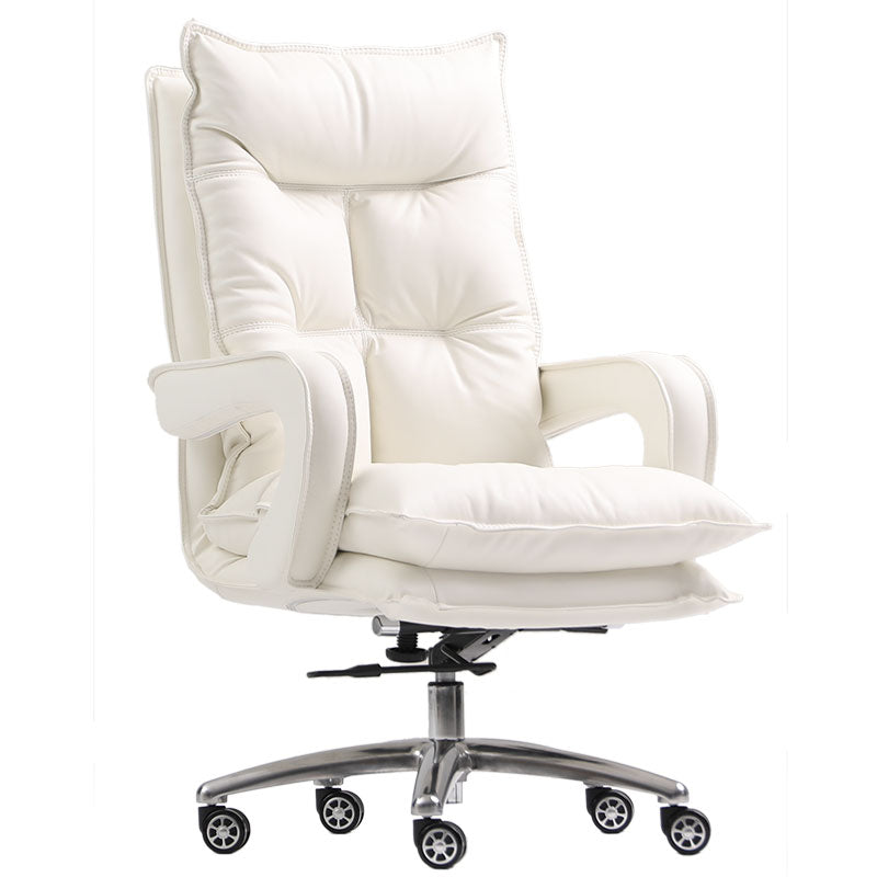 Silver Aluminium Modern Desk Chair with High Back Conference Chair Off-White Leather Clearhalo 'furn' 'furn_office_chair' 'Furniture' 'furniture_office_chair' 'Office Chairs' 'Office Furniture' 'office_chair' 5057570