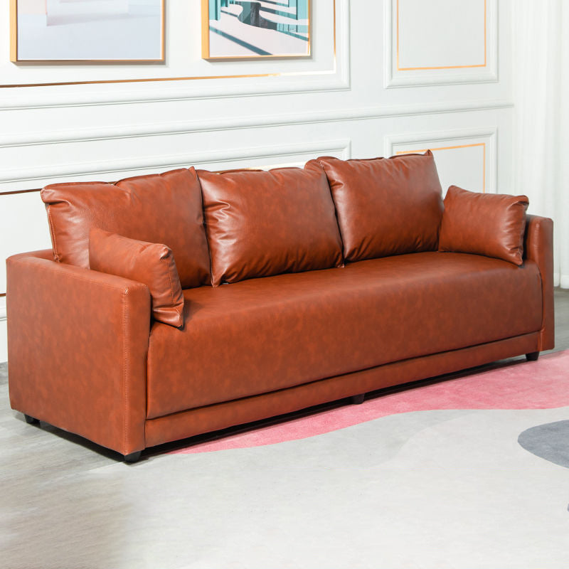 Standard Square Arm Sofa 25.59" D x 27.55" H Sofa for Living Room Brown PU（Polyurethane） Clearhalo 'furn' 'furn_sofas' 'Furniture' 'furniture_sofas' 'Living Room Furniture' 'Sofa' 'sofas' 5057644