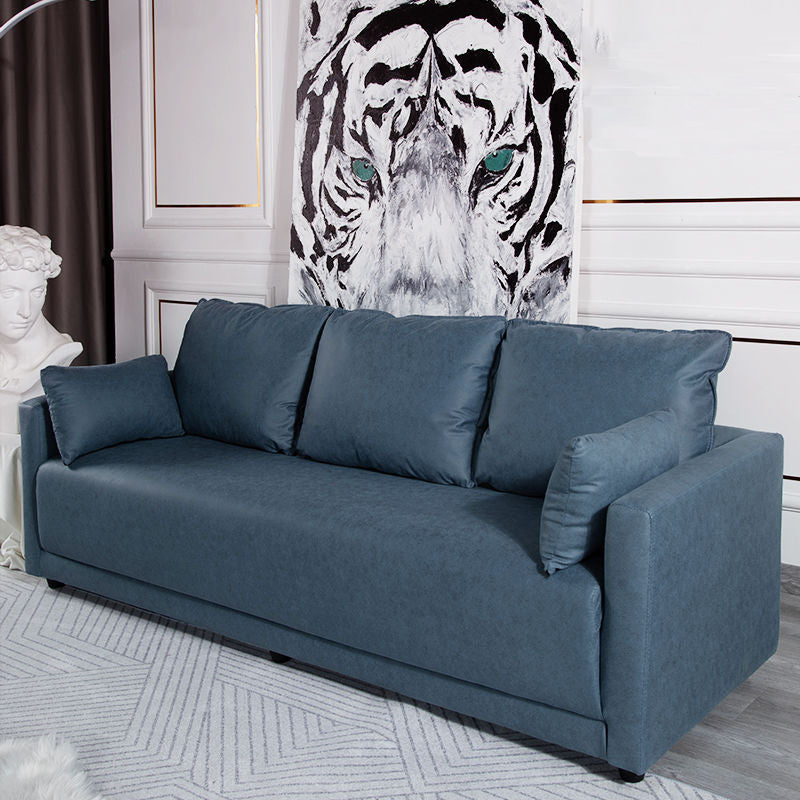 Standard Square Arm Sofa 25.59" D x 27.55" H Sofa for Living Room Blue Faux Leather Clearhalo 'furn' 'furn_sofas' 'Furniture' 'furniture_sofas' 'Living Room Furniture' 'Sofa' 'sofas' 5057647