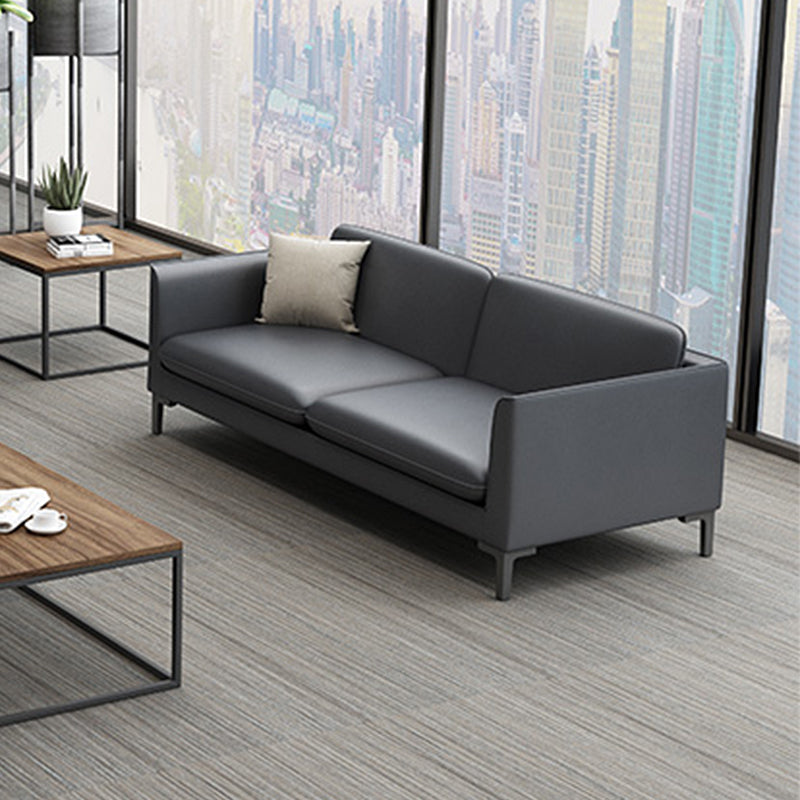 Glam Black Cushions Square Arm Genuine Leather Stationary Sofa 71"L x 31"W x 31"H Leather Clearhalo 'furn' 'furn_sofas' 'Furniture' 'furniture_sofas' 'Living Room Furniture' 'Sofa' 'sofas' 5057653