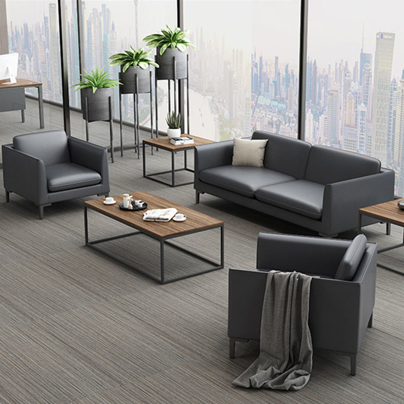 Glam Black Cushions Square Arm Genuine Leather Stationary Sofa Clearhalo 'furn' 'furn_sofas' 'Furniture' 'furniture_sofas' 'Living Room Furniture' 'Sofa' 'sofas' 5057655