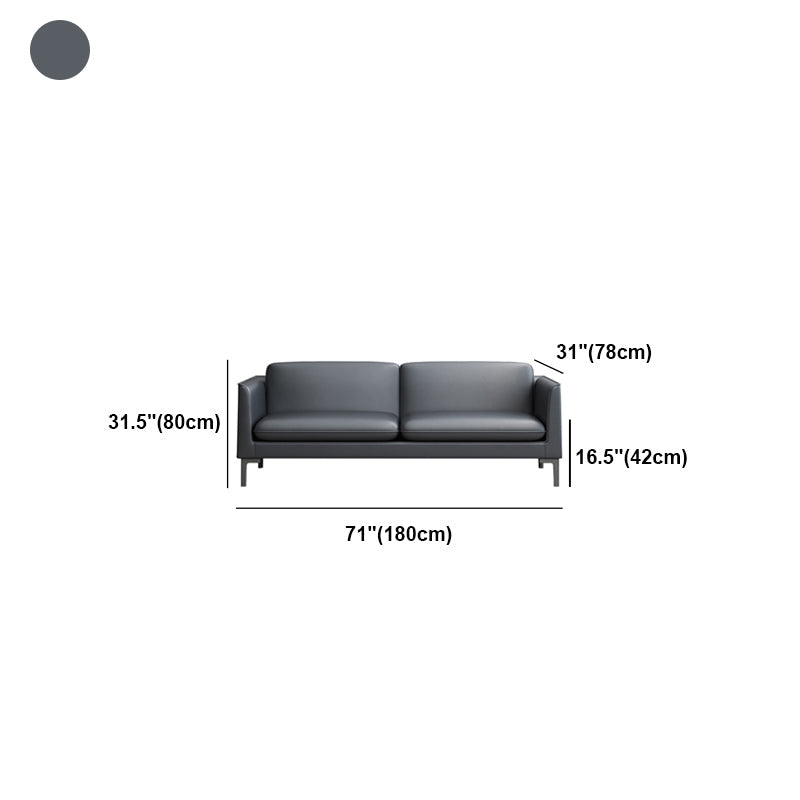 Glam Black Cushions Square Arm Genuine Leather Stationary Sofa Clearhalo 'furn' 'furn_sofas' 'Furniture' 'furniture_sofas' 'Living Room Furniture' 'Sofa' 'sofas' 5057664