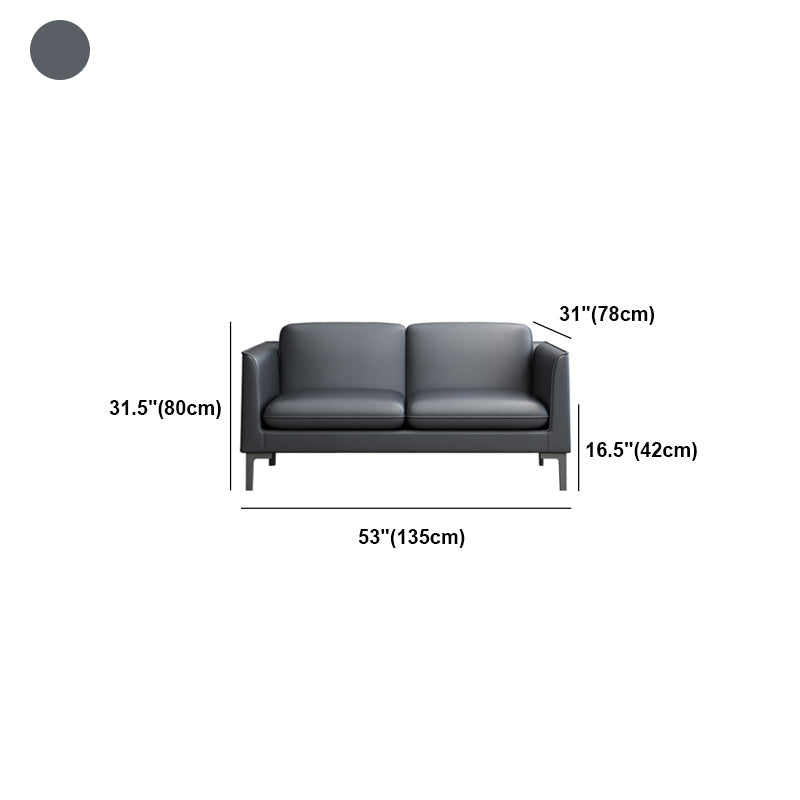 Glam Black Cushions Square Arm Genuine Leather Stationary Sofa Clearhalo 'furn' 'furn_sofas' 'Furniture' 'furniture_sofas' 'Living Room Furniture' 'Sofa' 'sofas' 5057665