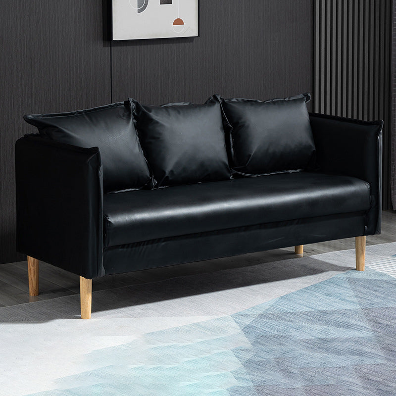 3 Seater 26.3"H Faux Leather Square Arm Sofa for Living Room Black Clearhalo 'furn' 'furn_sofas' 'Furniture' 'furniture_sofas' 'Living Room Furniture' 'Sofa' 'sofas' 5057667