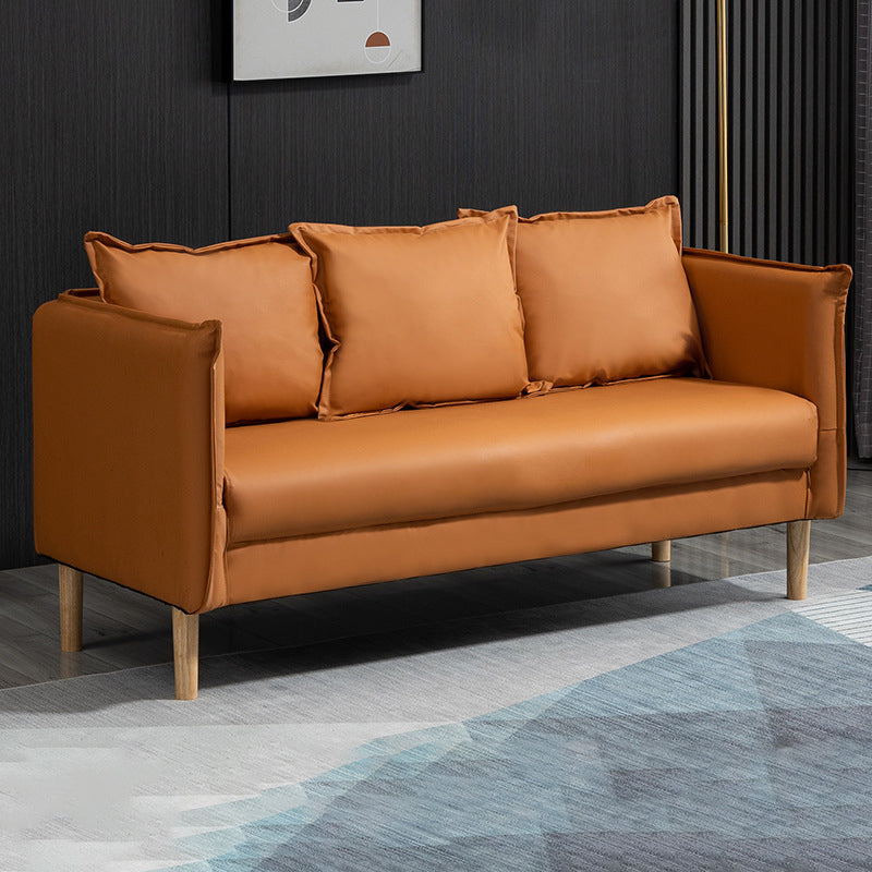 3 Seater 26.3"H Faux Leather Square Arm Sofa for Living Room Orange Clearhalo 'furn' 'furn_sofas' 'Furniture' 'furniture_sofas' 'Living Room Furniture' 'Sofa' 'sofas' 5057668