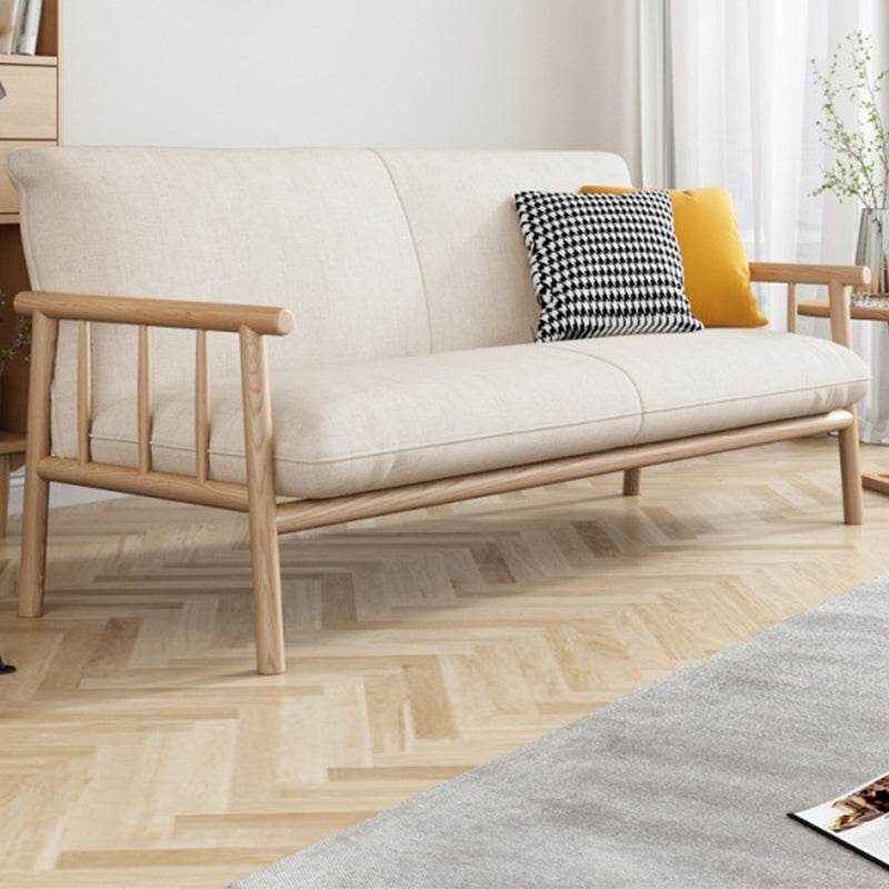 Linen Contemporary Square Arm Sofa Wooden Standard Sofa for Living Room, Apartment 59.1"L x 28.7"W x 30.3"H Natural Wood Clearhalo 'furn' 'furn_sofas' 'Furniture' 'furniture_sofas' 'Living Room Furniture' 'Sofa' 'sofas' 5057682