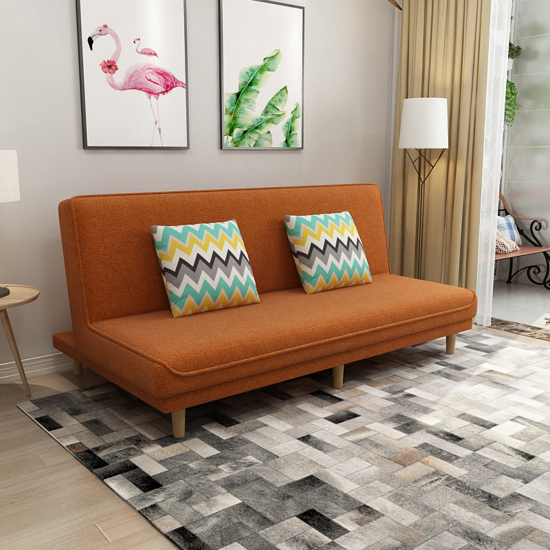 Contemporary Tight Back Armless Convertible Cotton Blend Sofa Bed Orange Clearhalo 'furn' 'furn_sofas' 'Furniture' 'furniture_sofas' 'Living Room Furniture' 'Sofa' 'sofas' 5057735
