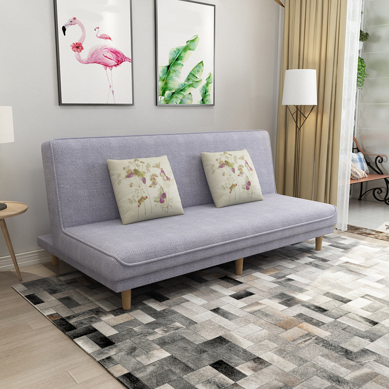 Contemporary Tight Back Armless Convertible Cotton Blend Sofa Bed Light Purple Clearhalo 'furn' 'furn_sofas' 'Furniture' 'furniture_sofas' 'Living Room Furniture' 'Sofa' 'sofas' 5057736