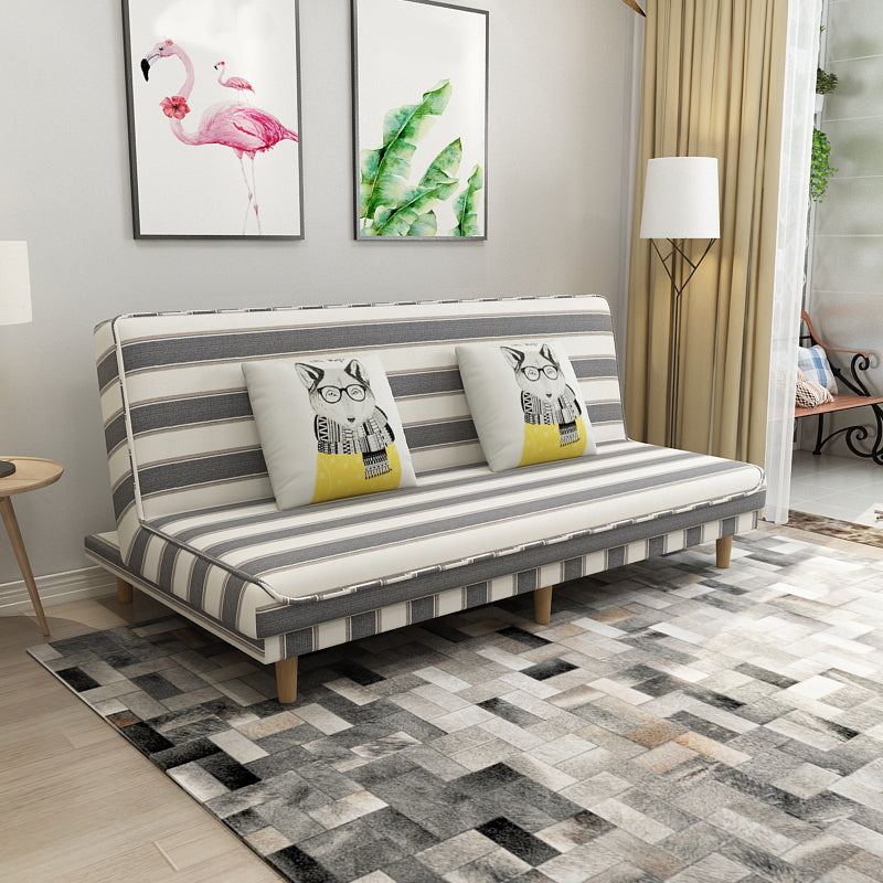 Contemporary Tight Back Armless Convertible Cotton Blend Sofa Bed Black-White Clearhalo 'furn' 'furn_sofas' 'Furniture' 'furniture_sofas' 'Living Room Furniture' 'Sofa' 'sofas' 5057747