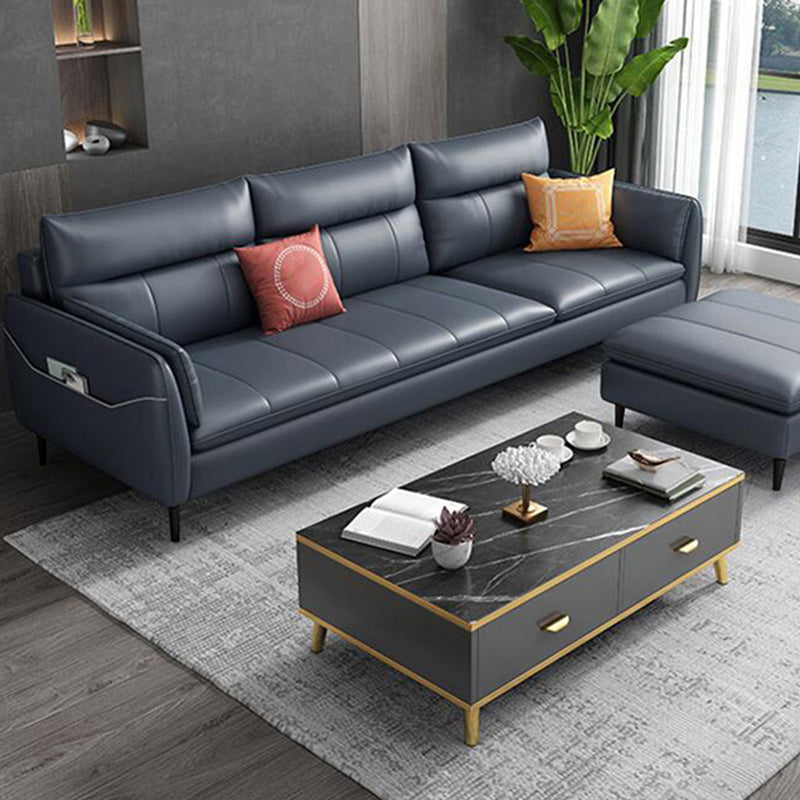 Living Room Stationary Pillow Top Arm Sewn Pillow Back Blue Sofa 80"L x 33"W x 32"H Clearhalo 'furn' 'furn_sofas' 'Furniture' 'furniture_sofas' 'Living Room Furniture' 'Sofa' 'sofas' 5057754