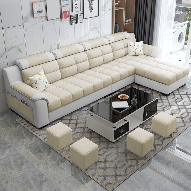 Sewn Pillow Back Sofa with Ottoman Included and Storage for Four People Clearhalo 'Furniture' 'furniture_sectionals' 'Living Room Furniture' 'Sectionals' 5057767