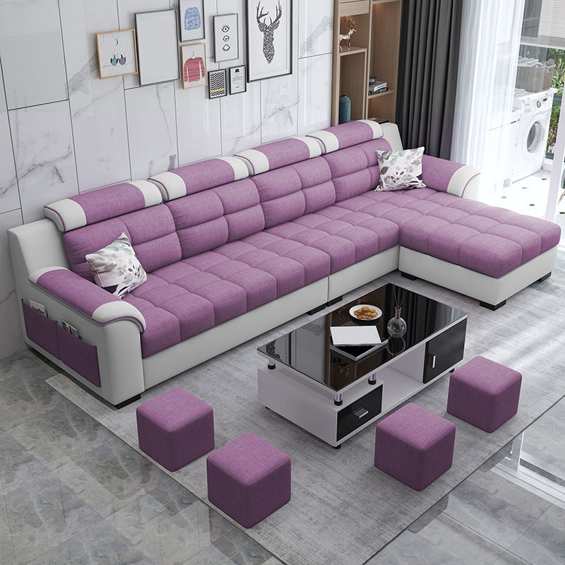 Sewn Pillow Back Sofa with Ottoman Included and Storage for Four People Clearhalo 'Furniture' 'furniture_sectionals' 'Living Room Furniture' 'Sectionals' 5057769