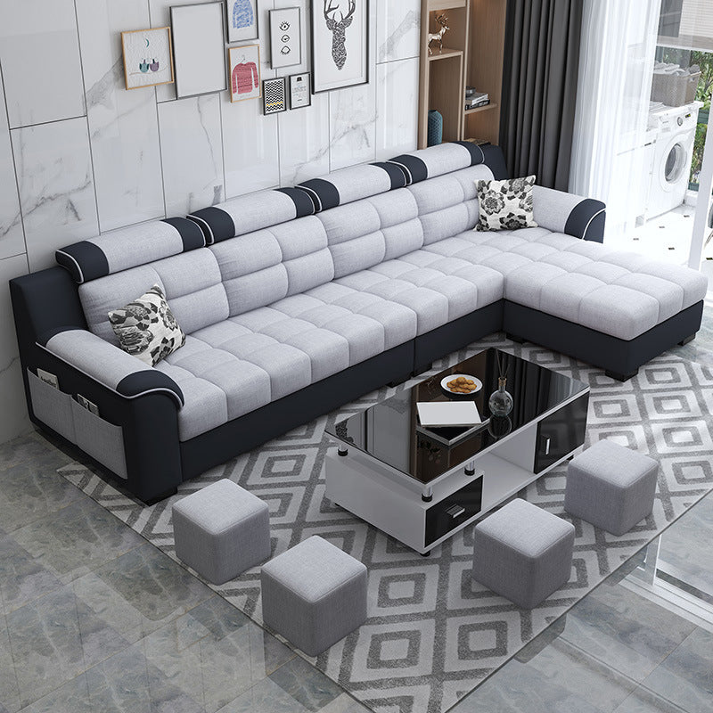 Sewn Pillow Back Sofa with Ottoman Included and Storage for Four People Clearhalo 'Furniture' 'furniture_sectionals' 'Living Room Furniture' 'Sectionals' 5057771