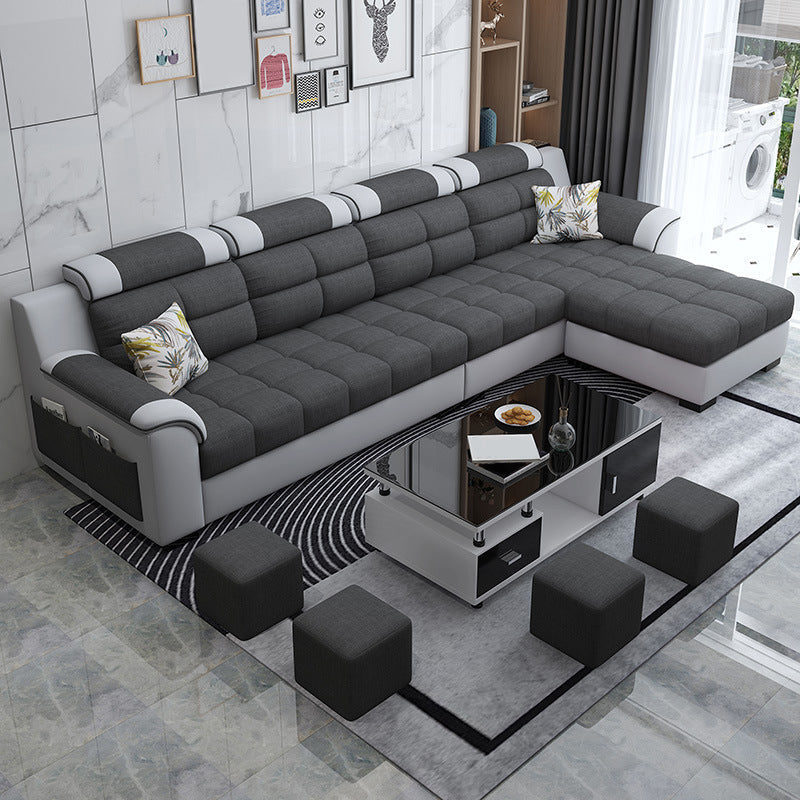 Sewn Pillow Back Sofa with Ottoman Included and Storage for Four People Clearhalo 'Furniture' 'furniture_sectionals' 'Living Room Furniture' 'Sectionals' 5057773