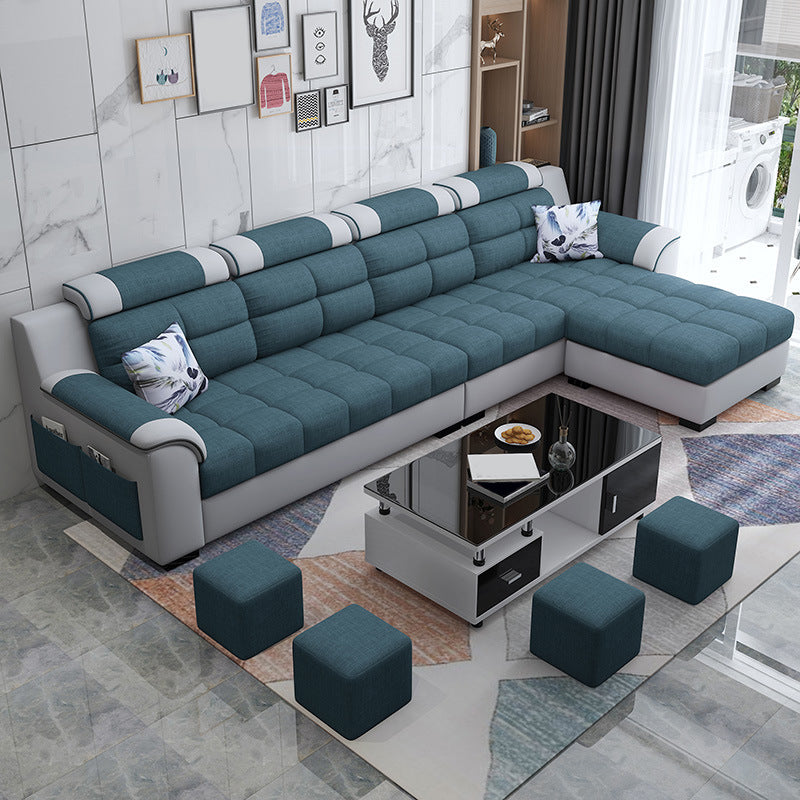 Sewn Pillow Back Sofa with Ottoman Included and Storage for Four People Clearhalo 'Furniture' 'furniture_sectionals' 'Living Room Furniture' 'Sectionals' 5057774