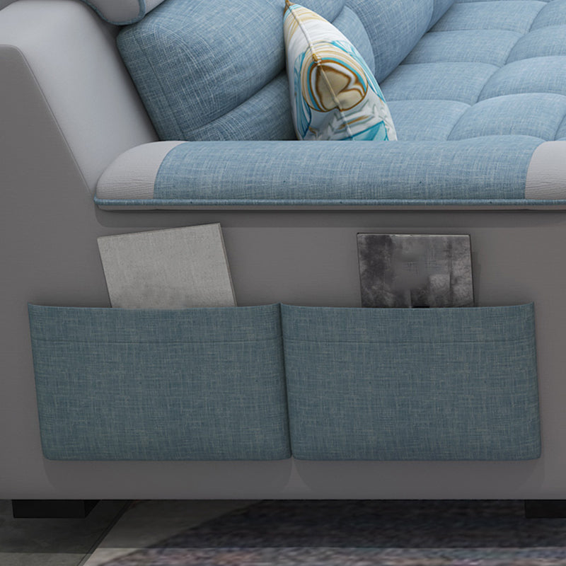 Sewn Pillow Back Sofa with Ottoman Included and Storage for Four People Clearhalo 'Furniture' 'furniture_sectionals' 'Living Room Furniture' 'Sectionals' 5057776