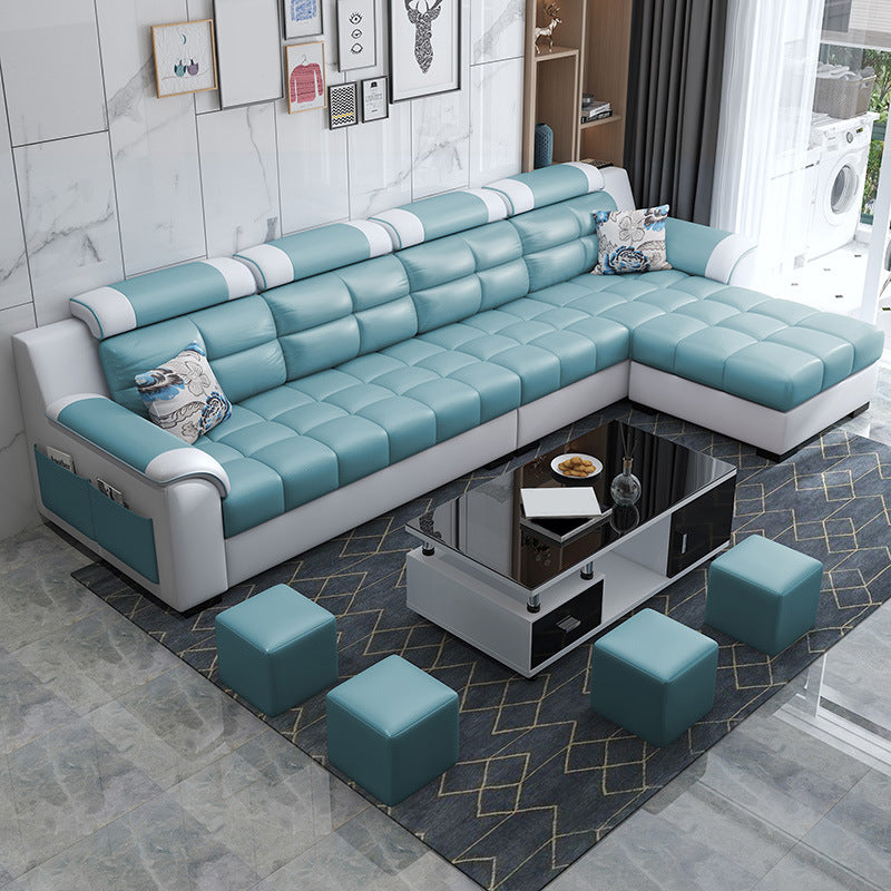 Sewn Pillow Back Sofa with Ottoman Included and Storage for Four People Clearhalo 'Furniture' 'furniture_sectionals' 'Living Room Furniture' 'Sectionals' 5057781