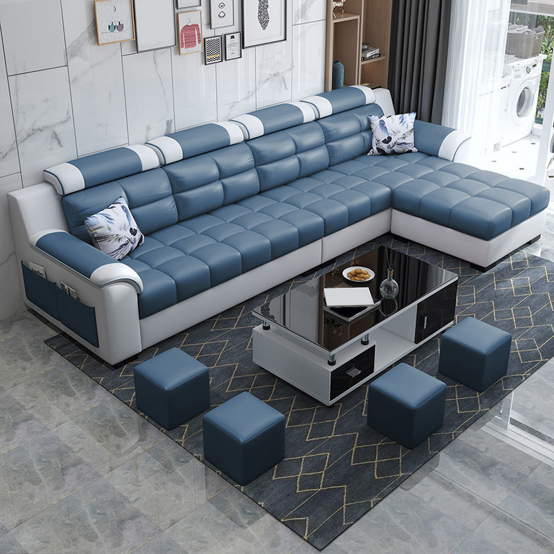 Sewn Pillow Back Sofa with Ottoman Included and Storage for Four People Clearhalo 'Furniture' 'furniture_sectionals' 'Living Room Furniture' 'Sectionals' 5057782