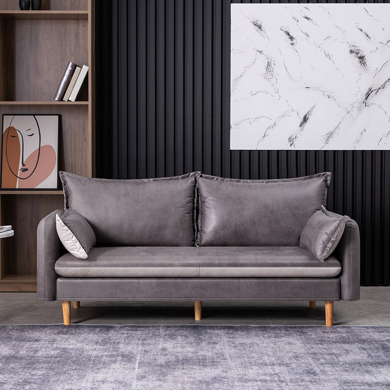 Mid Century Modern 28.3"H Faux Leather Square Arm Sofa for Living Room Dark Gray Clearhalo 'furn' 'furn_sofas' 'Furniture' 'furniture_sofas' 'Living Room Furniture' 'Sofa' 'sofas' 5057801