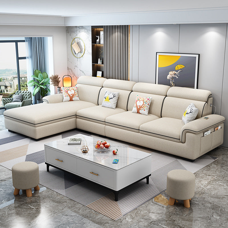 Scandinavian 4-Seater Sectional with Pillow Top Arm and Storage Clearhalo 'furn' 'furn_sectionals' 'Furniture' 'furniture_sectionals' 'Living Room Furniture' 'Sectionals' 5057810