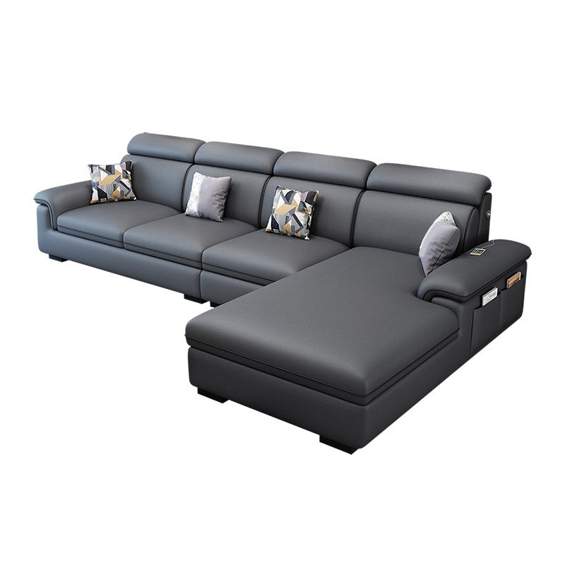 Scandinavian 4-Seater Sectional with Pillow Top Arm and Storage Black-Gray Right Clearhalo 'furn' 'furn_sectionals' 'Furniture' 'furniture_sectionals' 'Living Room Furniture' 'Sectionals' 5057815