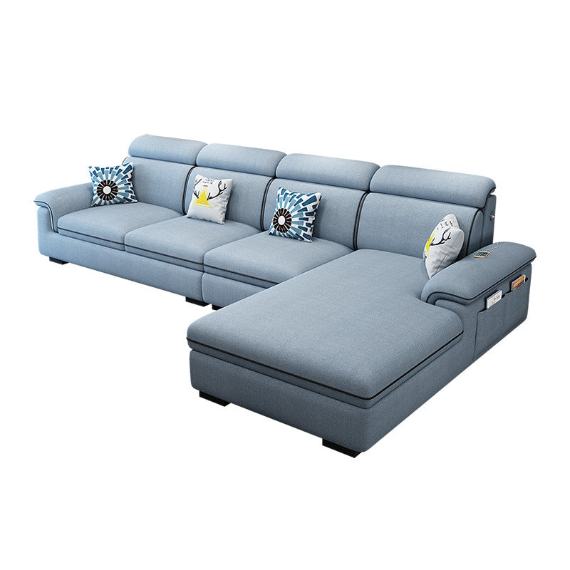 Scandinavian 4-Seater Sectional with Pillow Top Arm and Storage Light Blue Right Clearhalo 'furn' 'furn_sectionals' 'Furniture' 'furniture_sectionals' 'Living Room Furniture' 'Sectionals' 5057816