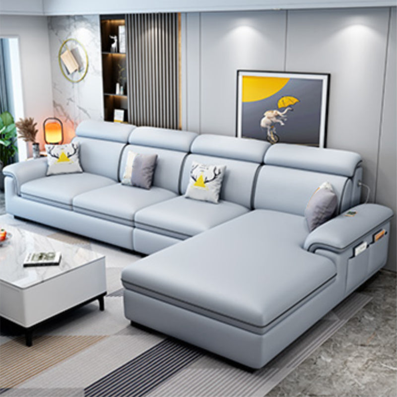 Scandinavian 4-Seater Sectional with Pillow Top Arm and Storage Clearhalo 'furn' 'furn_sectionals' 'Furniture' 'furniture_sectionals' 'Living Room Furniture' 'Sectionals' 5057817