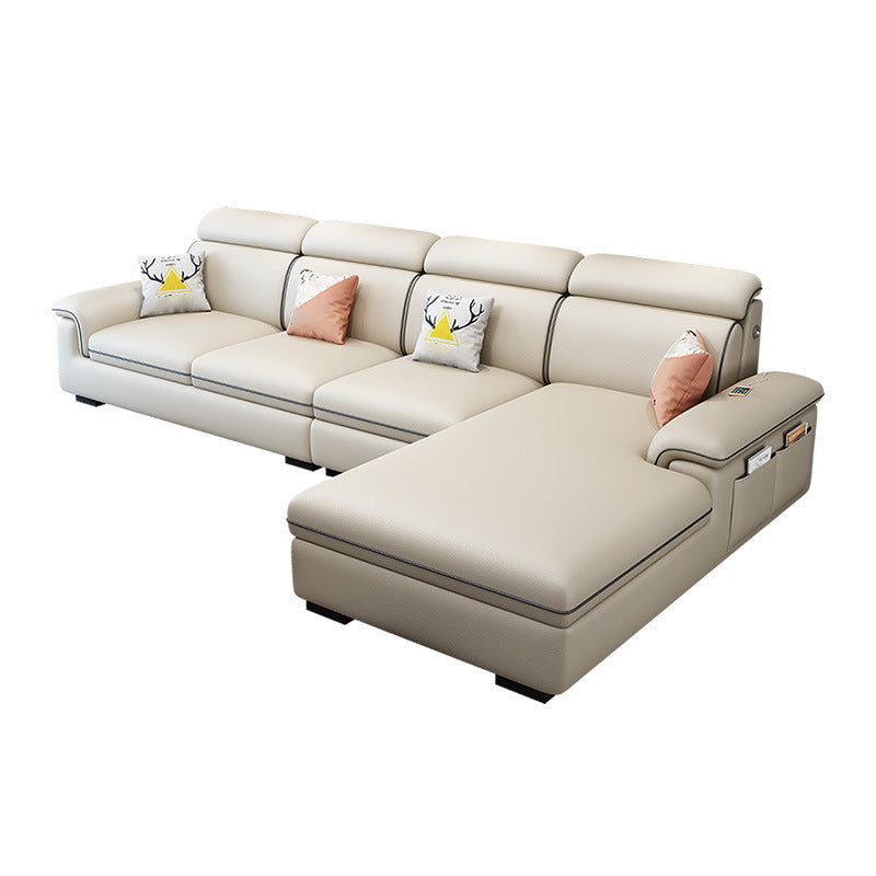Scandinavian 4-Seater Sectional with Pillow Top Arm and Storage Beige Right Clearhalo 'furn' 'furn_sectionals' 'Furniture' 'furniture_sectionals' 'Living Room Furniture' 'Sectionals' 5057818