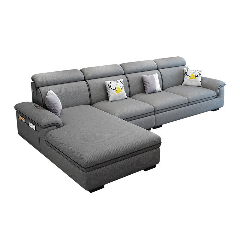 Scandinavian 4-Seater Sectional with Pillow Top Arm and Storage Grey Left Clearhalo 'furn' 'furn_sectionals' 'Furniture' 'furniture_sectionals' 'Living Room Furniture' 'Sectionals' 5057824
