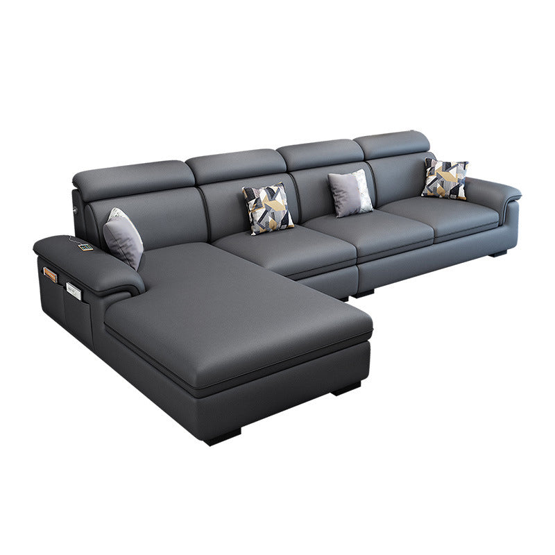 Scandinavian 4-Seater Sectional with Pillow Top Arm and Storage Black-Gray Left Clearhalo 'furn' 'furn_sectionals' 'Furniture' 'furniture_sectionals' 'Living Room Furniture' 'Sectionals' 5057827