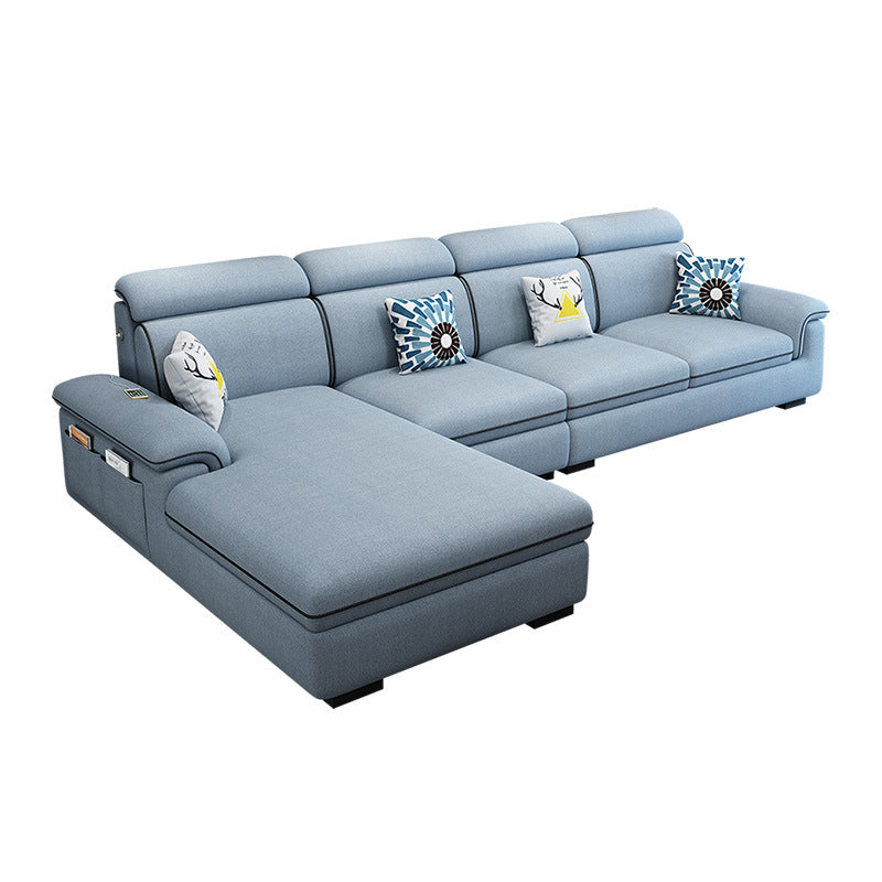 Scandinavian 4-Seater Sectional with Pillow Top Arm and Storage Light Blue Left Clearhalo 'furn' 'furn_sectionals' 'Furniture' 'furniture_sectionals' 'Living Room Furniture' 'Sectionals' 5057829