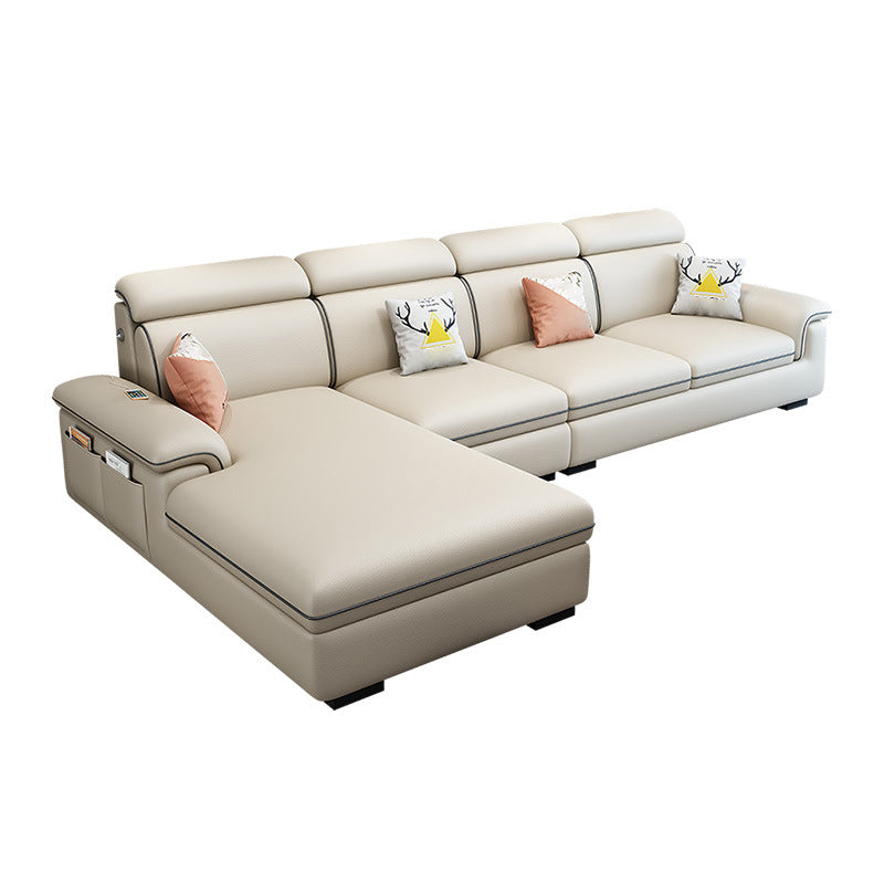 Scandinavian 4-Seater Sectional with Pillow Top Arm and Storage Beige Left Clearhalo 'furn' 'furn_sectionals' 'Furniture' 'furniture_sectionals' 'Living Room Furniture' 'Sectionals' 5057830