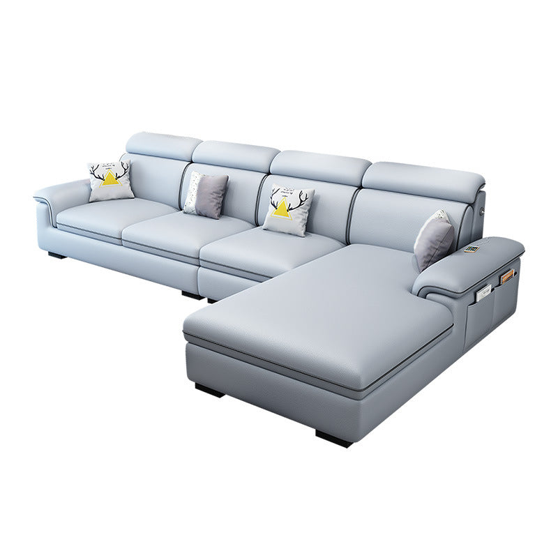 Scandinavian 4-Seater Sectional with Pillow Top Arm and Storage Light Blue-White Right Clearhalo 'furn' 'furn_sectionals' 'Furniture' 'furniture_sectionals' 'Living Room Furniture' 'Sectionals' 5057831