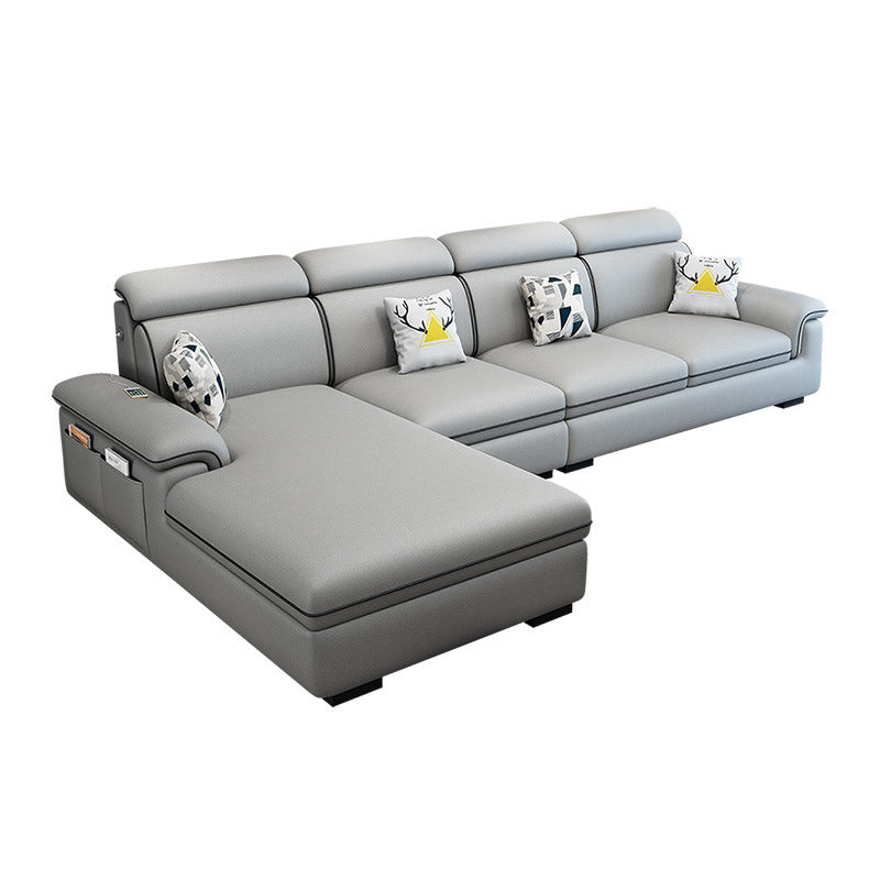 Scandinavian 4-Seater Sectional with Pillow Top Arm and Storage Light Gray Left Clearhalo 'furn' 'furn_sectionals' 'Furniture' 'furniture_sectionals' 'Living Room Furniture' 'Sectionals' 5057832