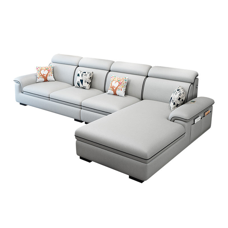 Scandinavian 4-Seater Sectional with Pillow Top Arm and Storage Light Gray-White Right Clearhalo 'furn' 'furn_sectionals' 'Furniture' 'furniture_sectionals' 'Living Room Furniture' 'Sectionals' 5057833