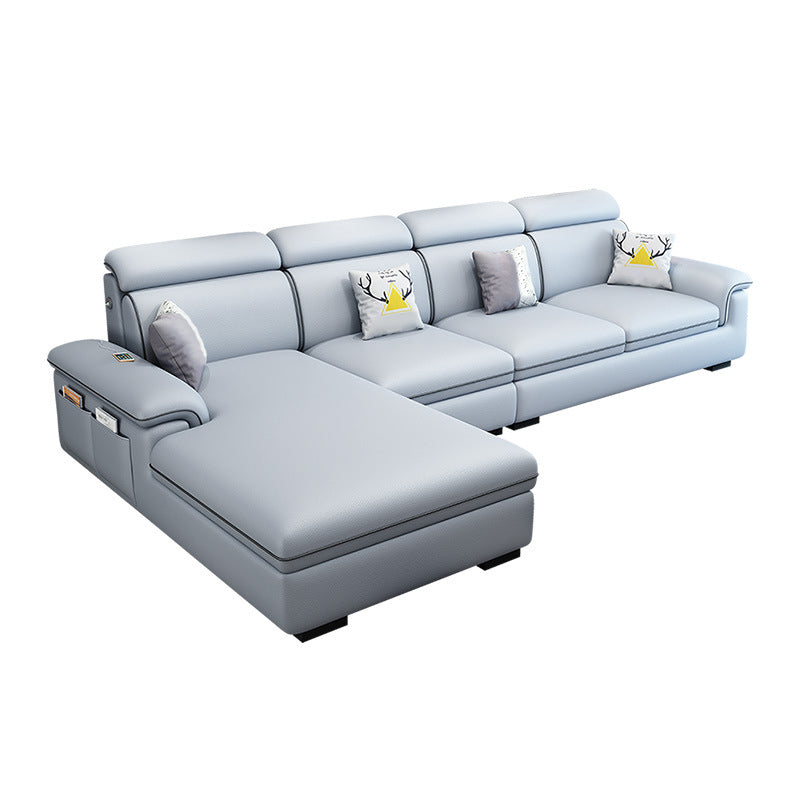 Scandinavian 4-Seater Sectional with Pillow Top Arm and Storage Light Blue-White Left Clearhalo 'furn' 'furn_sectionals' 'Furniture' 'furniture_sectionals' 'Living Room Furniture' 'Sectionals' 5057834