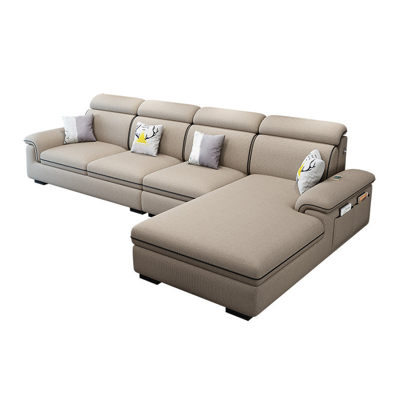 Scandinavian 4-Seater Sectional with Pillow Top Arm and Storage Light Khaki Right Clearhalo 'furn' 'furn_sectionals' 'Furniture' 'furniture_sectionals' 'Living Room Furniture' 'Sectionals' 5057835