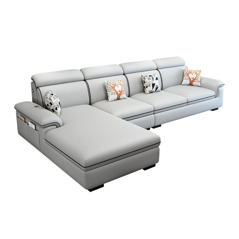 Scandinavian 4-Seater Sectional with Pillow Top Arm and Storage Light Gray-White Left Clearhalo 'furn' 'furn_sectionals' 'Furniture' 'furniture_sectionals' 'Living Room Furniture' 'Sectionals' 5057836