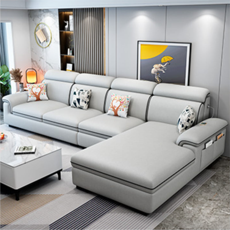 Scandinavian 4-Seater Sectional with Pillow Top Arm and Storage Clearhalo 'furn' 'furn_sectionals' 'Furniture' 'furniture_sectionals' 'Living Room Furniture' 'Sectionals' 5057838