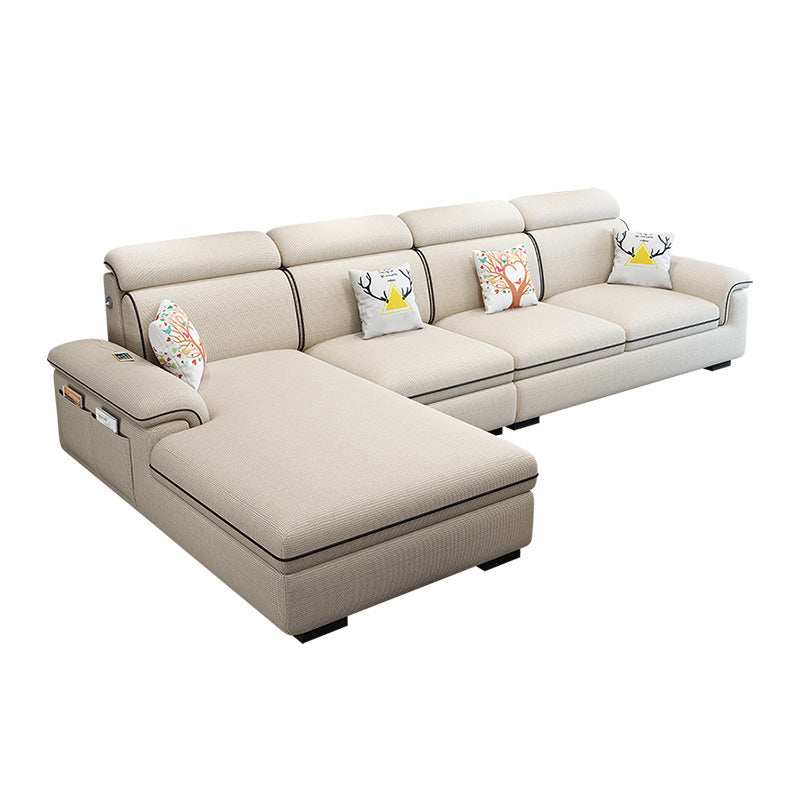Scandinavian 4-Seater Sectional with Pillow Top Arm and Storage Off-White Left Clearhalo 'furn' 'furn_sectionals' 'Furniture' 'furniture_sectionals' 'Living Room Furniture' 'Sectionals' 5057840