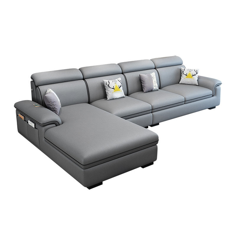 Scandinavian 4-Seater Sectional with Pillow Top Arm and Storage Silver Gray Left Clearhalo 'furn' 'furn_sectionals' 'Furniture' 'furniture_sectionals' 'Living Room Furniture' 'Sectionals' 5057841